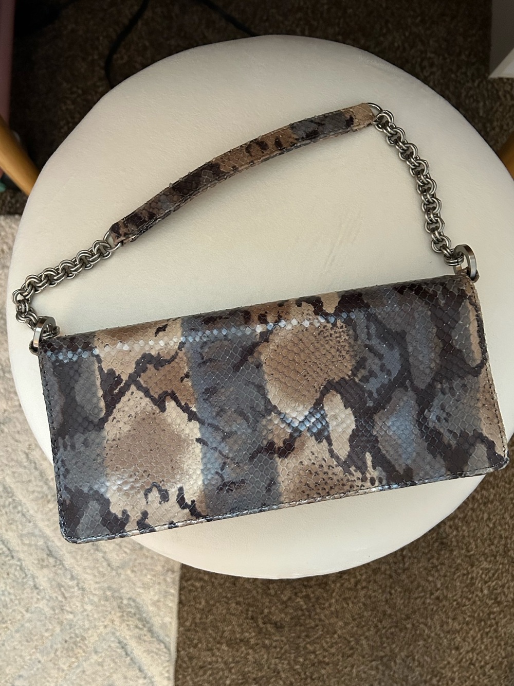 Snake-Print Leather Shoulder Bag in Brown and Gray